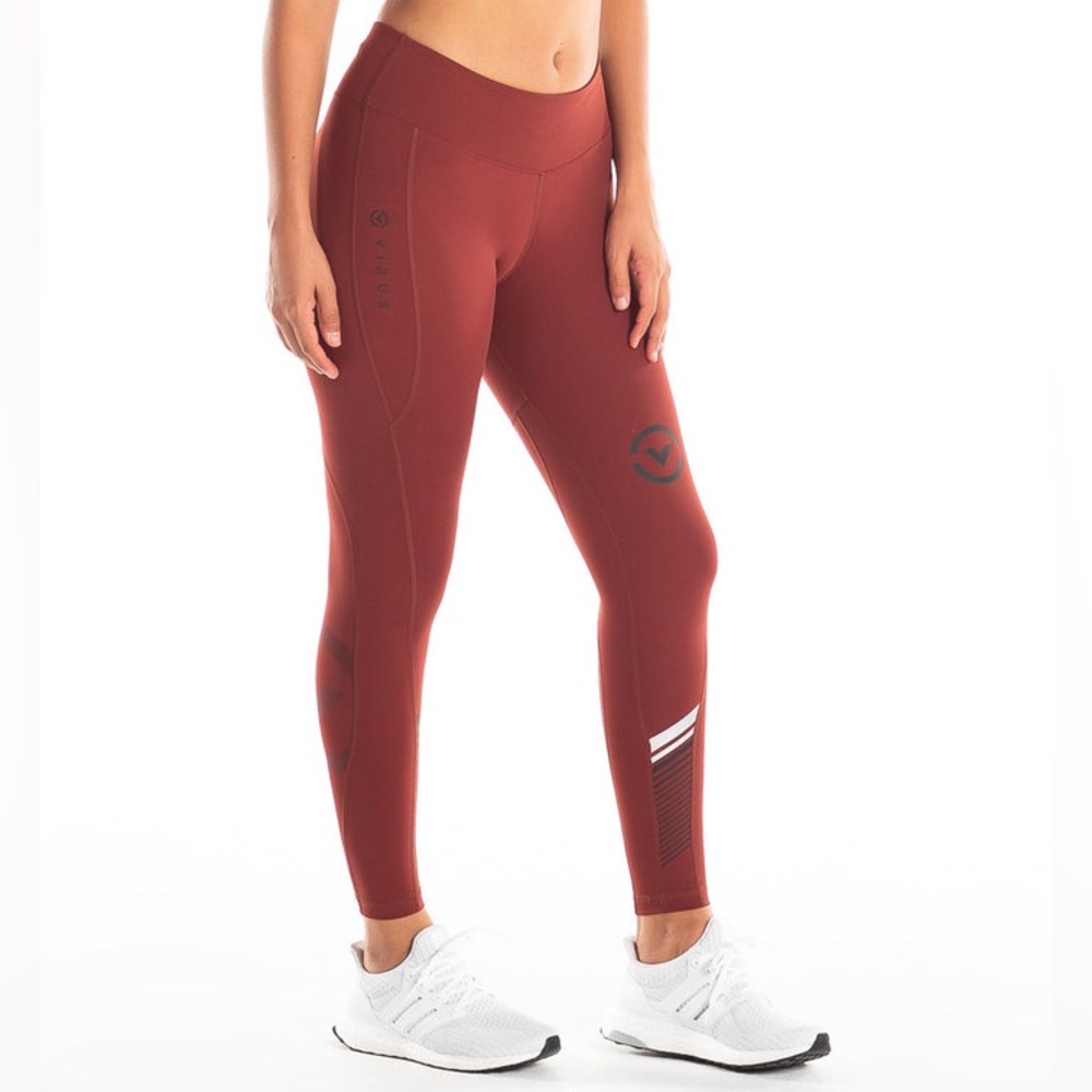 VIRUS Eco34 Cool Jade Crop Tech Compression Pants Burgundy Leggings Size Small